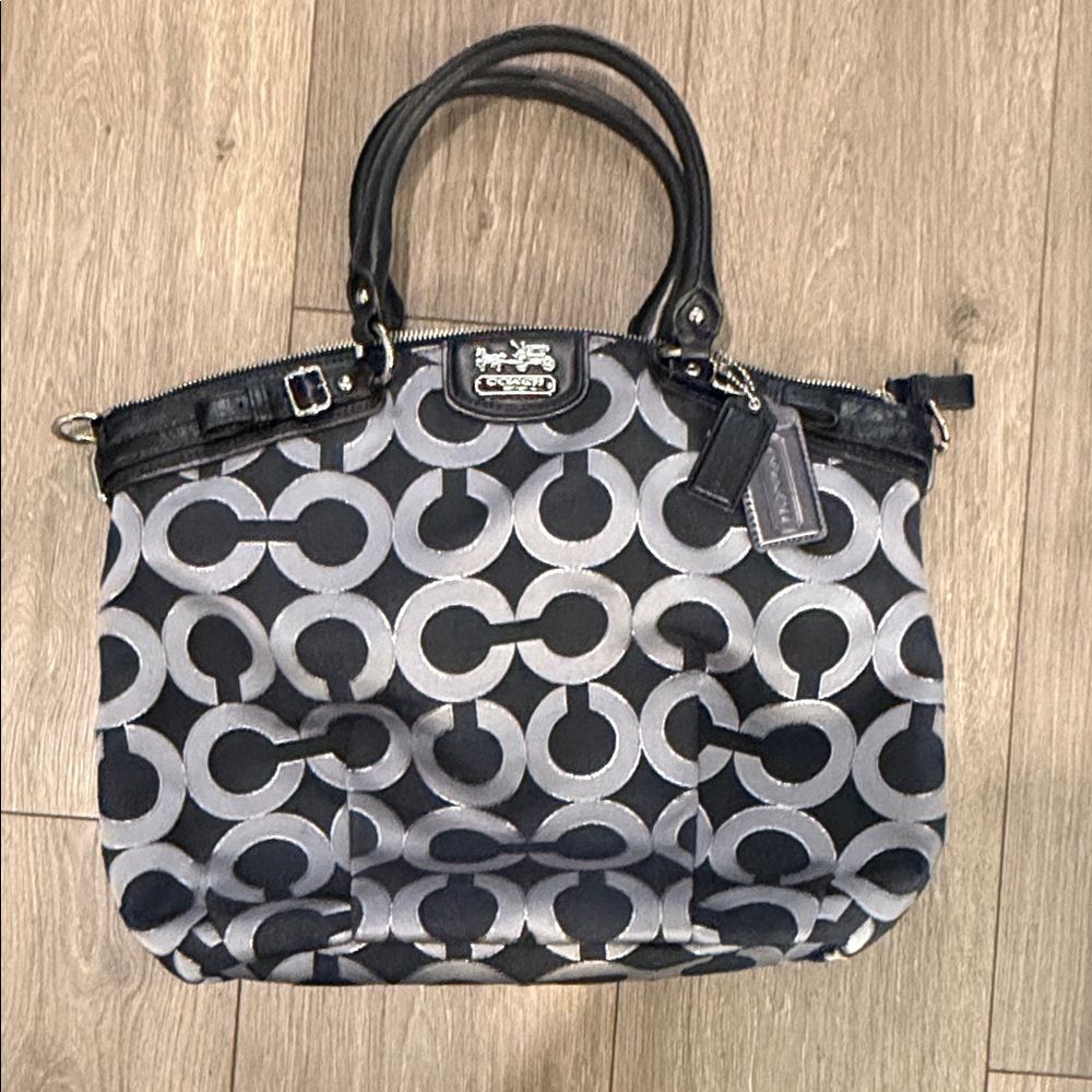 Coach Black and Silver Patterned Shoulder Bag